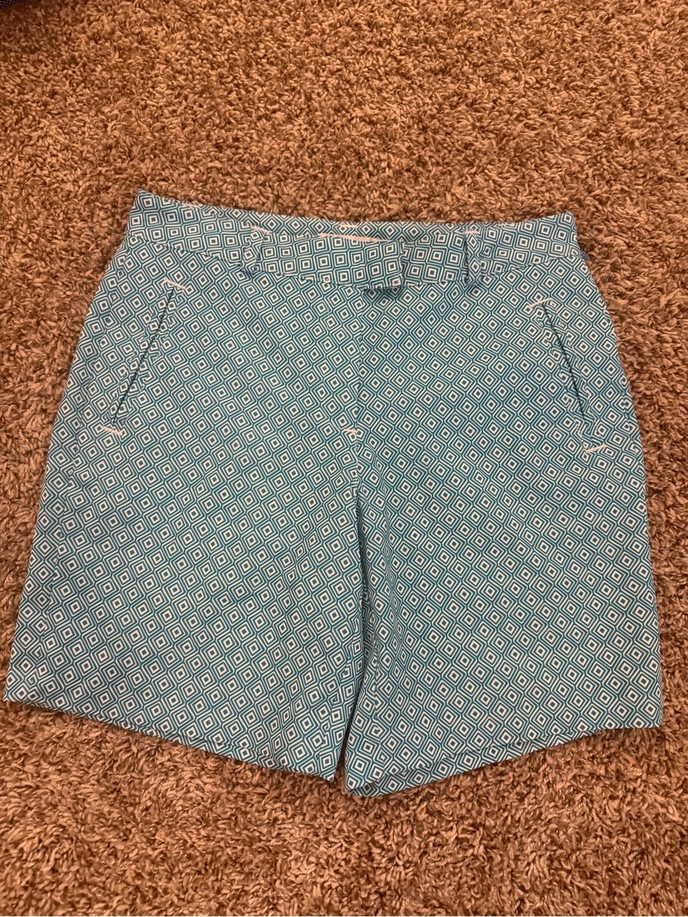 Lady Hagen Teal Geometric Print Bermuda Shorts
